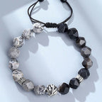 Fortune Jewel Natural Irregular Cut Obsidian Grey Jasper 925 Sterling Silver Rolled Leaf Bead Protection Bracelet