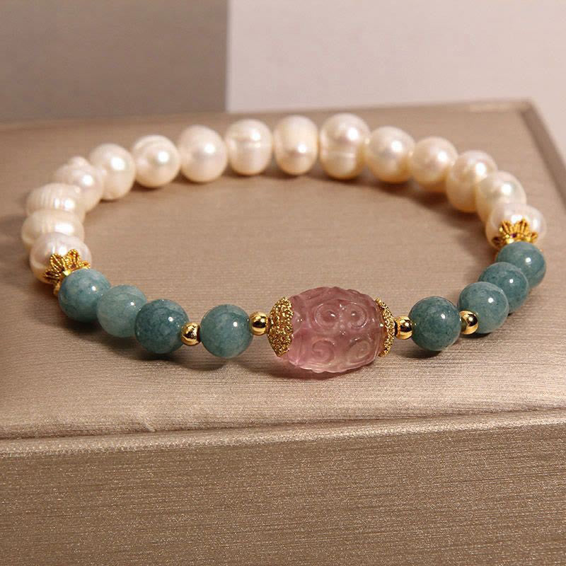 Fortune Jewel Pearl Jade Strawberry Quartz Purity Bracelet