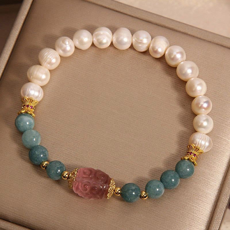 Fortune Jewel Pearl Jade Strawberry Quartz Purity Bracelet