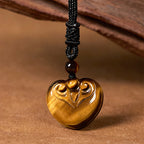 Fortune Jewel Natural Tiger Eye Love Heart Pattern Protection Rope Necklace Pendant