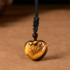 Fortune Jewel Natural Tiger Eye Love Heart Pattern Protection Rope Necklace Pendant