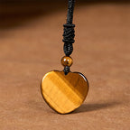 Fortune Jewel Natural Tiger Eye Love Heart Pattern Protection Rope Necklace Pendant