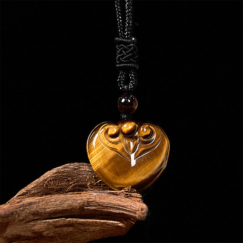 Fortune Jewel Natural Tiger Eye Love Heart Pattern Protection Rope Necklace Pendant