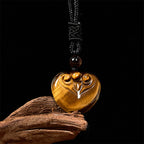 Fortune Jewel Natural Tiger Eye Love Heart Pattern Protection Rope Necklace Pendant