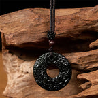 Fortune Jewel Tibetan Nanyang Black-Green Jade PiXiu Peace Buckle Protection Necklace Pendant