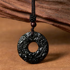 Fortune Jewel Tibetan Nanyang Black-Green Jade PiXiu Peace Buckle Protection Necklace Pendant
