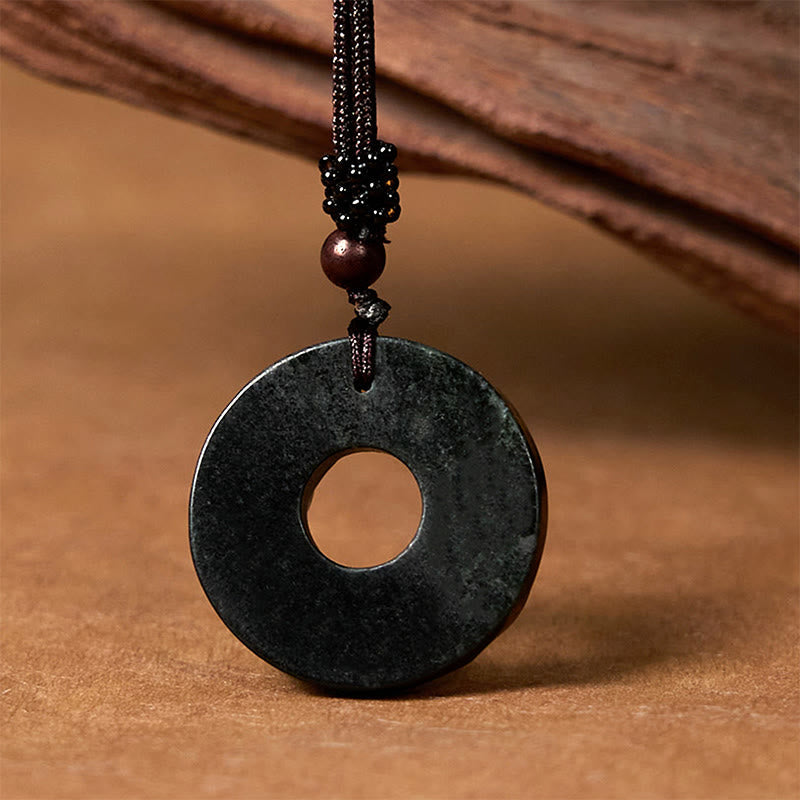 Fortune Jewel Tibetan Nanyang Black-Green Jade PiXiu Peace Buckle Protection Necklace Pendant