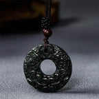 Fortune Jewel Tibetan Nanyang Black-Green Jade PiXiu Peace Buckle Protection Necklace Pendant