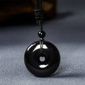 Fortune Jewel Natural Black Obsidian Peace Buckle Strength Rope Necklace Pendant