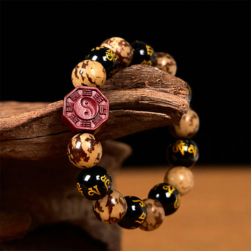 Fortune Jewel Bodhi Seed Om Mani Padme Hum Bagua Yin Yang Cinnabar Carved Calm Bracelet
