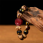 Fortune Jewel Bodhi Seed Om Mani Padme Hum Bagua Yin Yang Cinnabar Carved Calm Bracelet