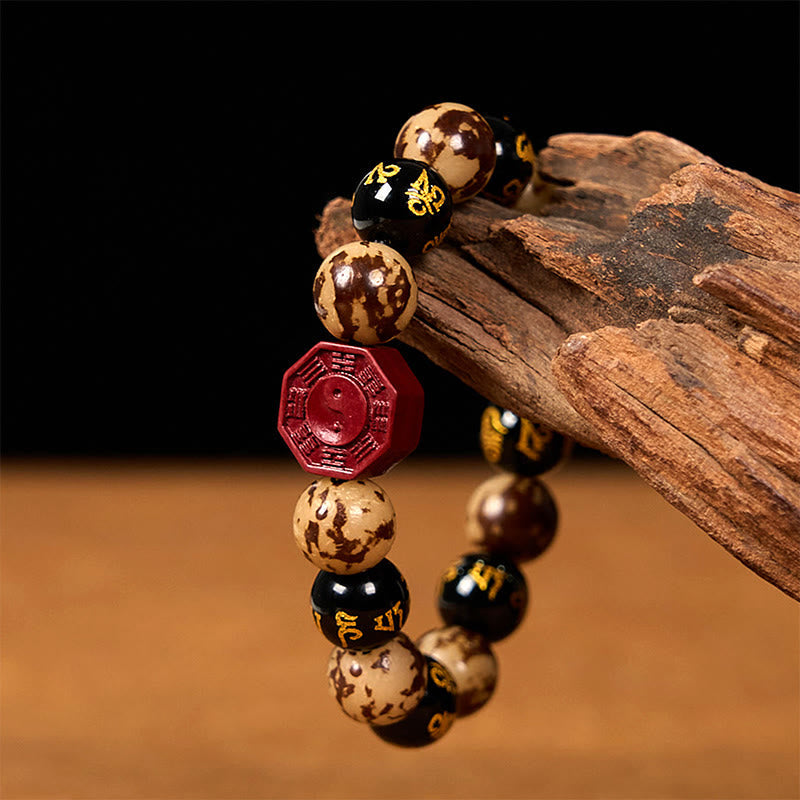 Fortune Jewel Bodhi Seed Om Mani Padme Hum Bagua Yin Yang Cinnabar Carved Calm Bracelet