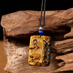 Fortune Jewel Natural Tiger Eye Square Tiger Pattern Protection Rope Necklace Pendant