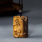 Fortune Jewel Natural Tiger Eye Square Tiger Pattern Protection Rope Necklace Pendant