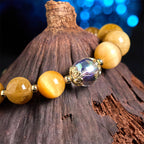 Fortune Jewel Natural Tiger Eye Beads Green Leaf Courage Bracelet