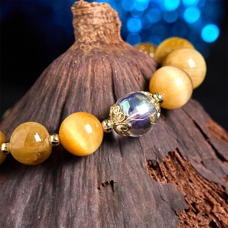Fortune Jewel Natural Tiger Eye Beads Green Leaf Courage Bracelet