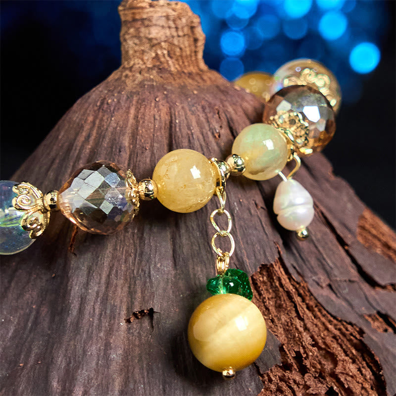 Fortune Jewel Natural Tiger Eye Beads Green Leaf Courage Bracelet