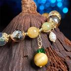 Fortune Jewel Natural Tiger Eye Beads Green Leaf Courage Bracelet