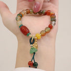 Fortune Jewel Natural Colorful Peacock Agate Chalcedony Ruyi As One Wishes Charm Courage Bracelet