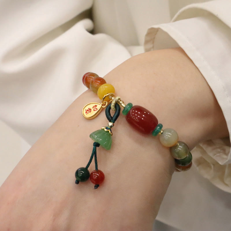 Fortune Jewel Natural Colorful Peacock Agate Chalcedony Ruyi As One Wishes Charm Courage Bracelet