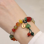 Fortune Jewel Natural Colorful Peacock Agate Chalcedony Ruyi As One Wishes Charm Courage Bracelet