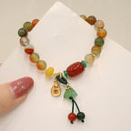 Fortune Jewel Natural Colorful Peacock Agate Chalcedony Ruyi As One Wishes Charm Courage Bracelet