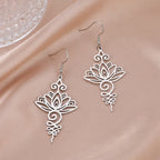 Fortune Jewel Hollow Lotus Flower Stainless Steel Enlightenment Metal Drop Earrings