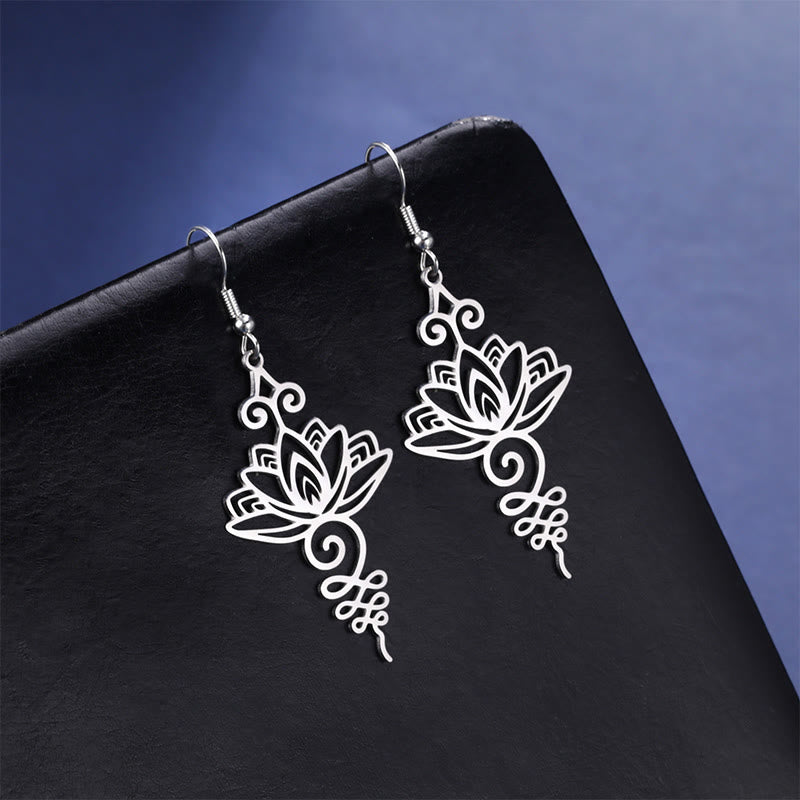 Fortune Jewel Hollow Lotus Flower Stainless Steel Enlightenment Metal Drop Earrings
