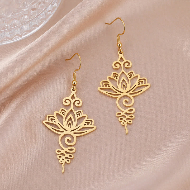 Fortune Jewel Hollow Lotus Flower Stainless Steel Enlightenment Metal Drop Earrings
