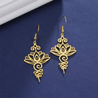 Fortune Jewel Hollow Lotus Flower Stainless Steel Enlightenment Metal Drop Earrings