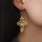 Fortune Jewel Hollow Lotus Flower Stainless Steel Enlightenment Metal Drop Earrings