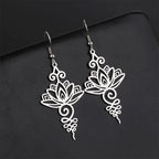 Fortune Jewel Hollow Lotus Flower Stainless Steel Enlightenment Metal Drop Earrings