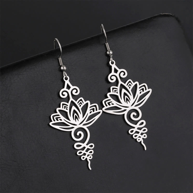 Fortune Jewel Hollow Lotus Flower Stainless Steel Enlightenment Metal Drop Earrings