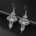 Fortune Jewel Hollow Lotus Flower Stainless Steel Enlightenment Metal Drop Earrings