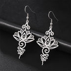 Fortune Jewel Hollow Lotus Flower Stainless Steel Enlightenment Metal Drop Earrings