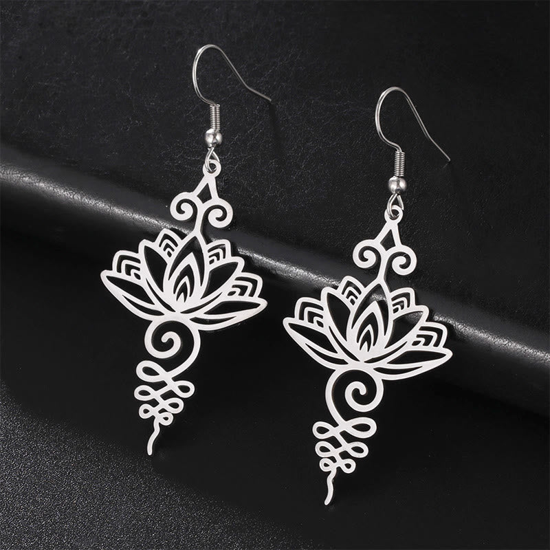Fortune Jewel Hollow Lotus Flower Stainless Steel Enlightenment Metal Drop Earrings