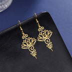 Fortune Jewel Hollow Lotus Flower Stainless Steel Enlightenment Metal Drop Earrings