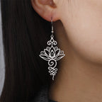 Fortune Jewel Hollow Lotus Flower Stainless Steel Enlightenment Metal Drop Earrings