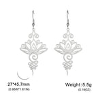 Fortune Jewel Hollow Lotus Flower Stainless Steel Enlightenment Metal Drop Earrings