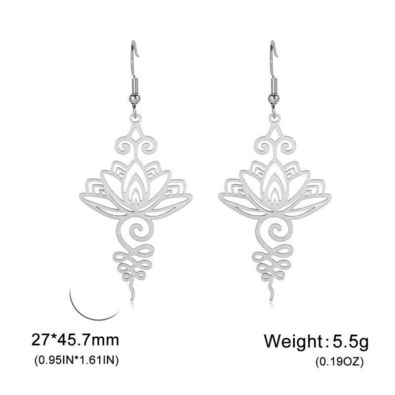 Fortune Jewel Hollow Lotus Flower Stainless Steel Enlightenment Metal Drop Earrings