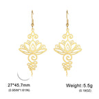 Fortune Jewel Hollow Lotus Flower Stainless Steel Enlightenment Metal Drop Earrings
