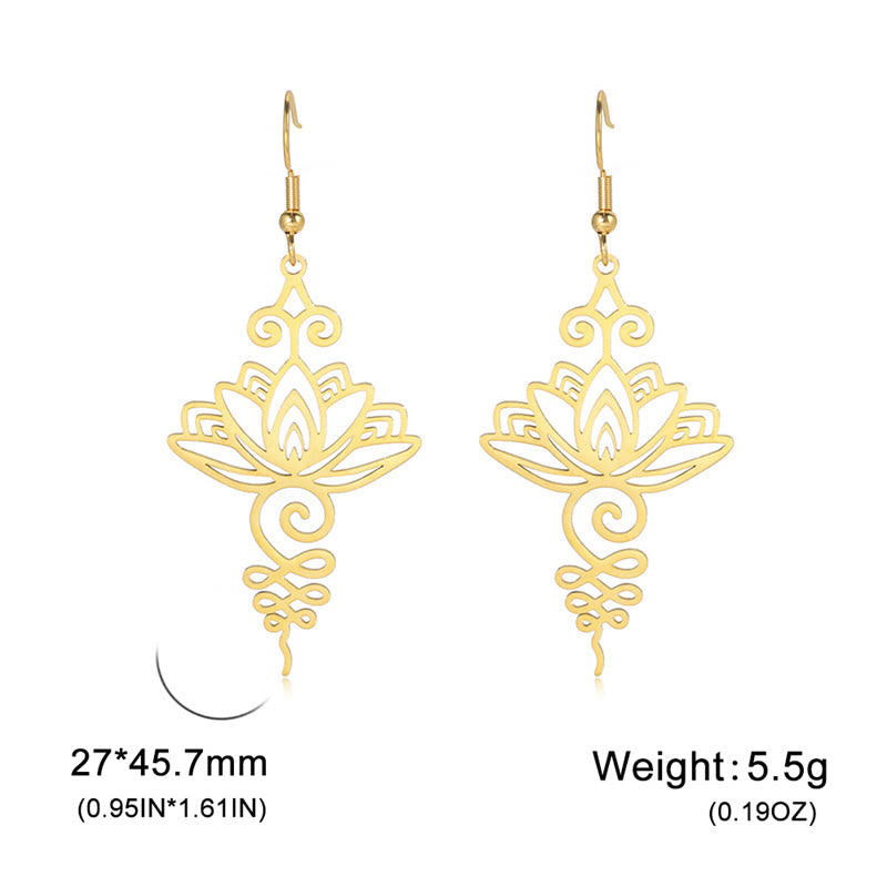 Fortune Jewel Hollow Lotus Flower Stainless Steel Enlightenment Metal Drop Earrings