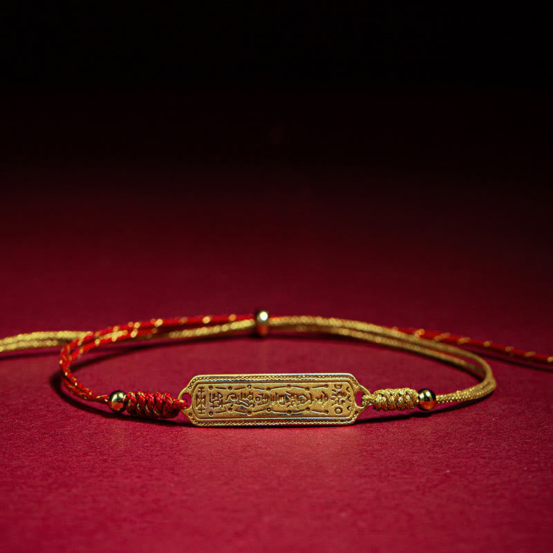 Fortune Jewel 14K Gold-plated Copper Amulet Protection Red Golden Rope Bracelet
