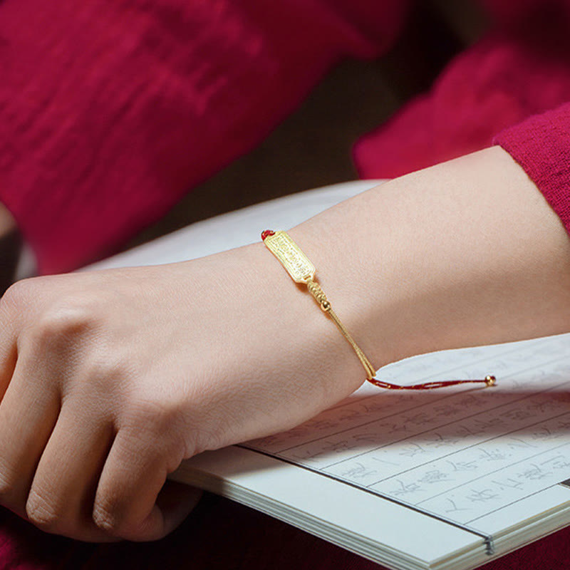 Fortune Jewel 14K Gold-plated Copper Amulet Protection Red Golden Rope Bracelet