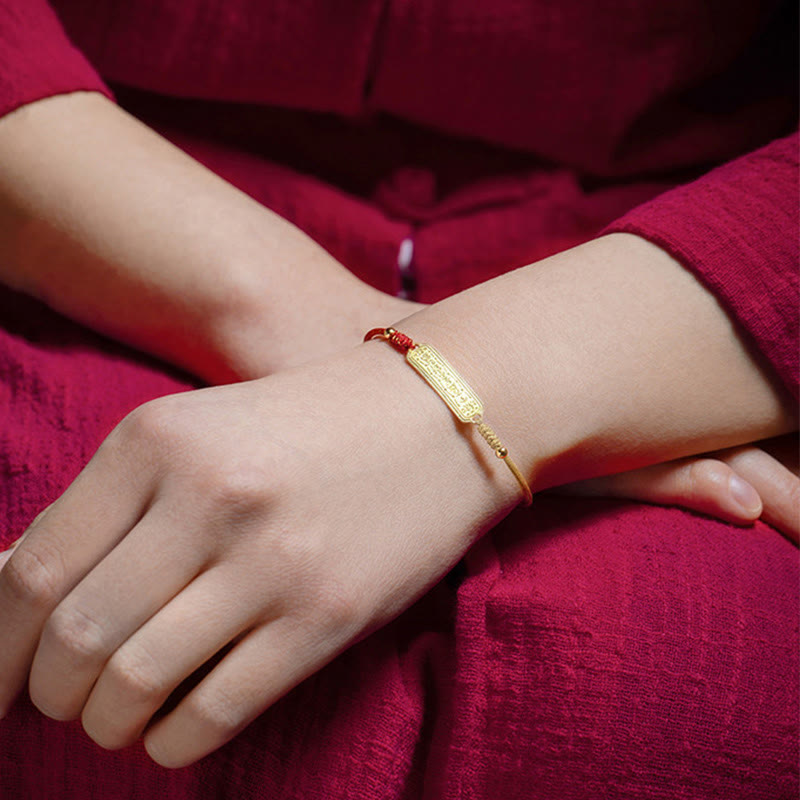 Fortune Jewel 14K Gold-plated Copper Amulet Protection Red Golden Rope Bracelet