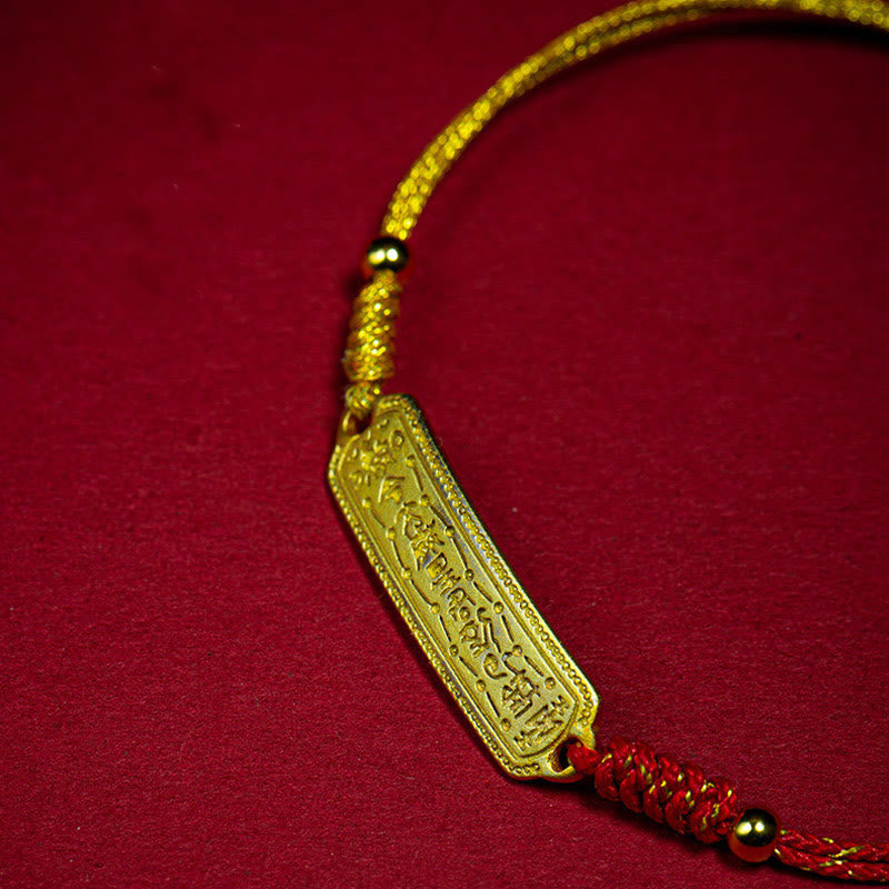 Fortune Jewel 14K Gold-plated Copper Amulet Protection Red Golden Rope Bracelet