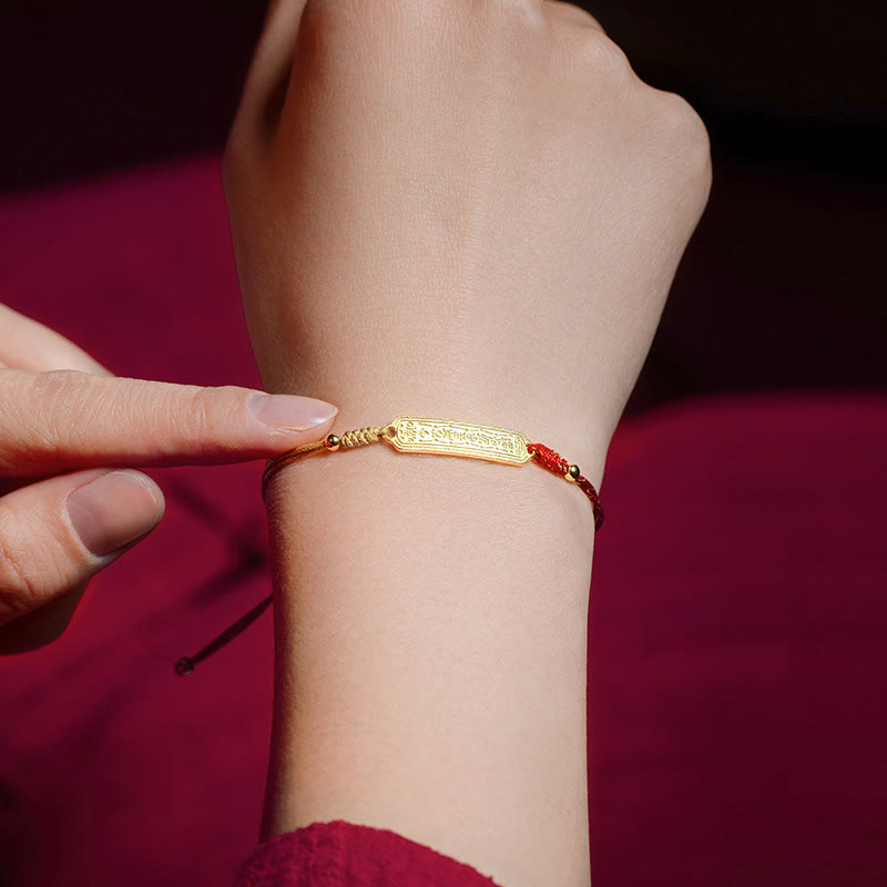 Fortune Jewel 14K Gold-plated Copper Amulet Protection Red Golden Rope Bracelet