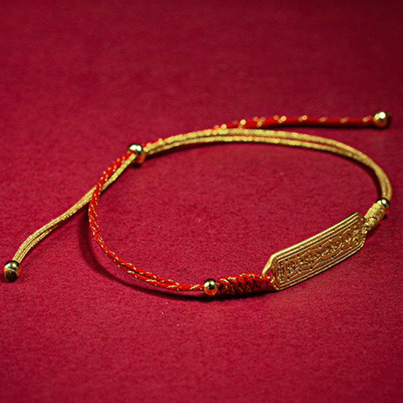 Fortune Jewel 14K Gold-plated Copper Amulet Protection Red Golden Rope Bracelet