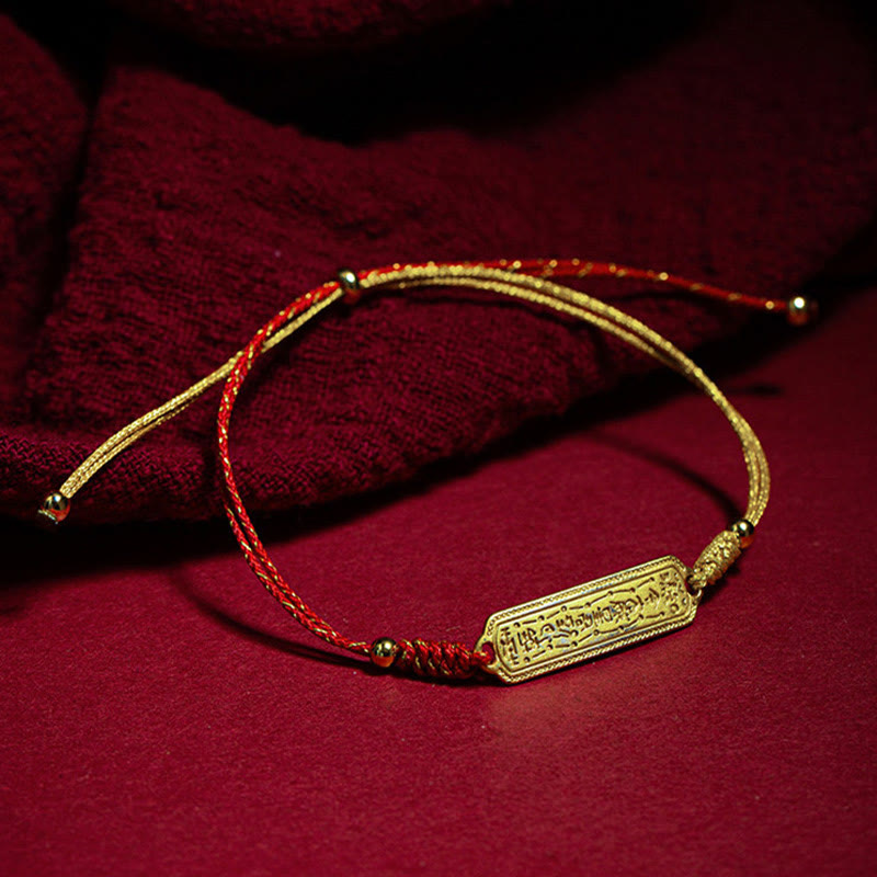 Fortune Jewel 14K Gold-plated Copper Amulet Protection Red Golden Rope Bracelet