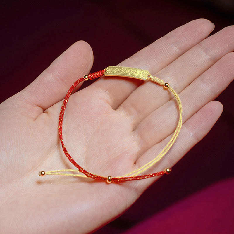 Fortune Jewel 14K Gold-plated Copper Amulet Protection Red Golden Rope Bracelet